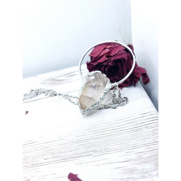 Quartz Statement Crystal Necklace Handmade Boho Jewelry - Picture 3 of 12